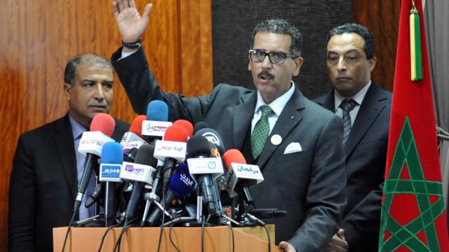 Abdulhak Hayyam, chef de la division anti-terroriste de la police marocaine face à la presse à Sale le19 février 2016