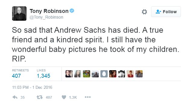Tony Robinson's tweet