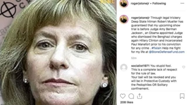 The image of Judge Amy Berman Jackson that Roger Stone posted to Instagram
