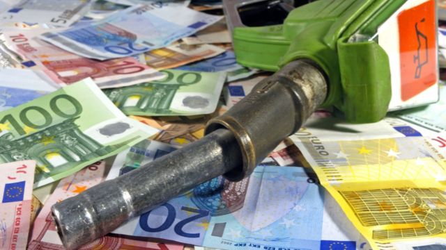 Gasoline and Euro bills