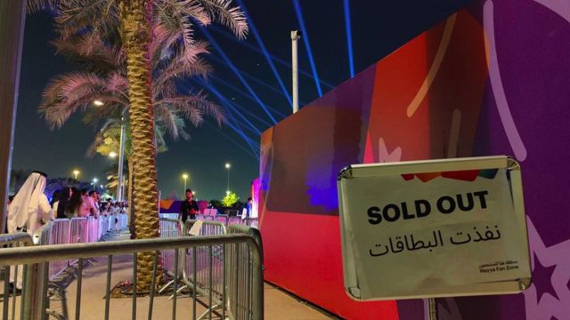 A sold out sign in a fan zone