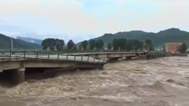 Damaged bridge in North Korea