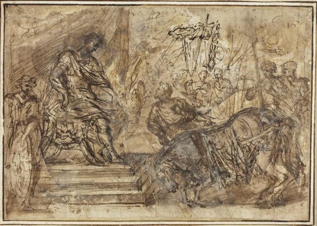 Calígula nomeando seu cavalo Incitatus para o Consulado (Quadro de Pietro da Cortona 1596-1669)