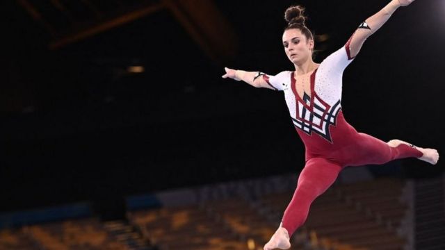 Germany's Pauline Schaefer-Betz competes in a full-body suit in the Tokyo 2020 Olympic Games