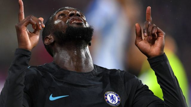 Chelsea's Tiemoue Bakayoko celebrates scoring against Huddersfield