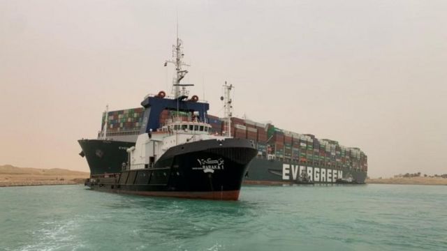 Le navire Ever Given échoué à Suez le 24 mars 2021