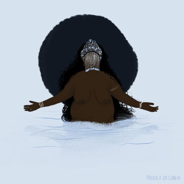 Ilustração de Iemanjá negra de autoria de Priscila da Cunha
