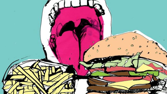 Ilustração de alguém comendo hambúrguer