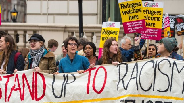 Protesto em Londres em defesa de refugiados, em junho
