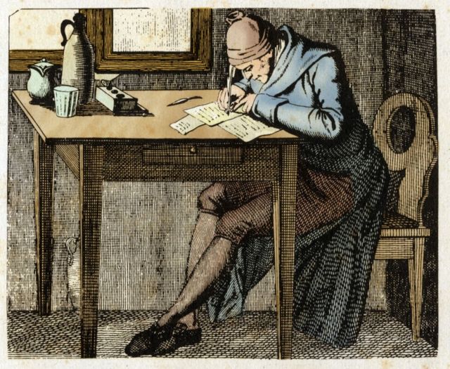El suizo Johann Kaspar Lavater (1741-1801), autor del tratado "Fisonomía", retratado en su escritorio.
