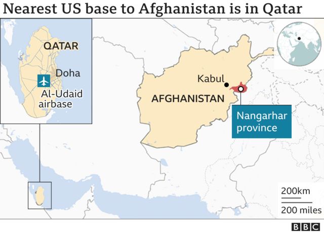 Map showing the nearest US base to Afghanistan is Qatar