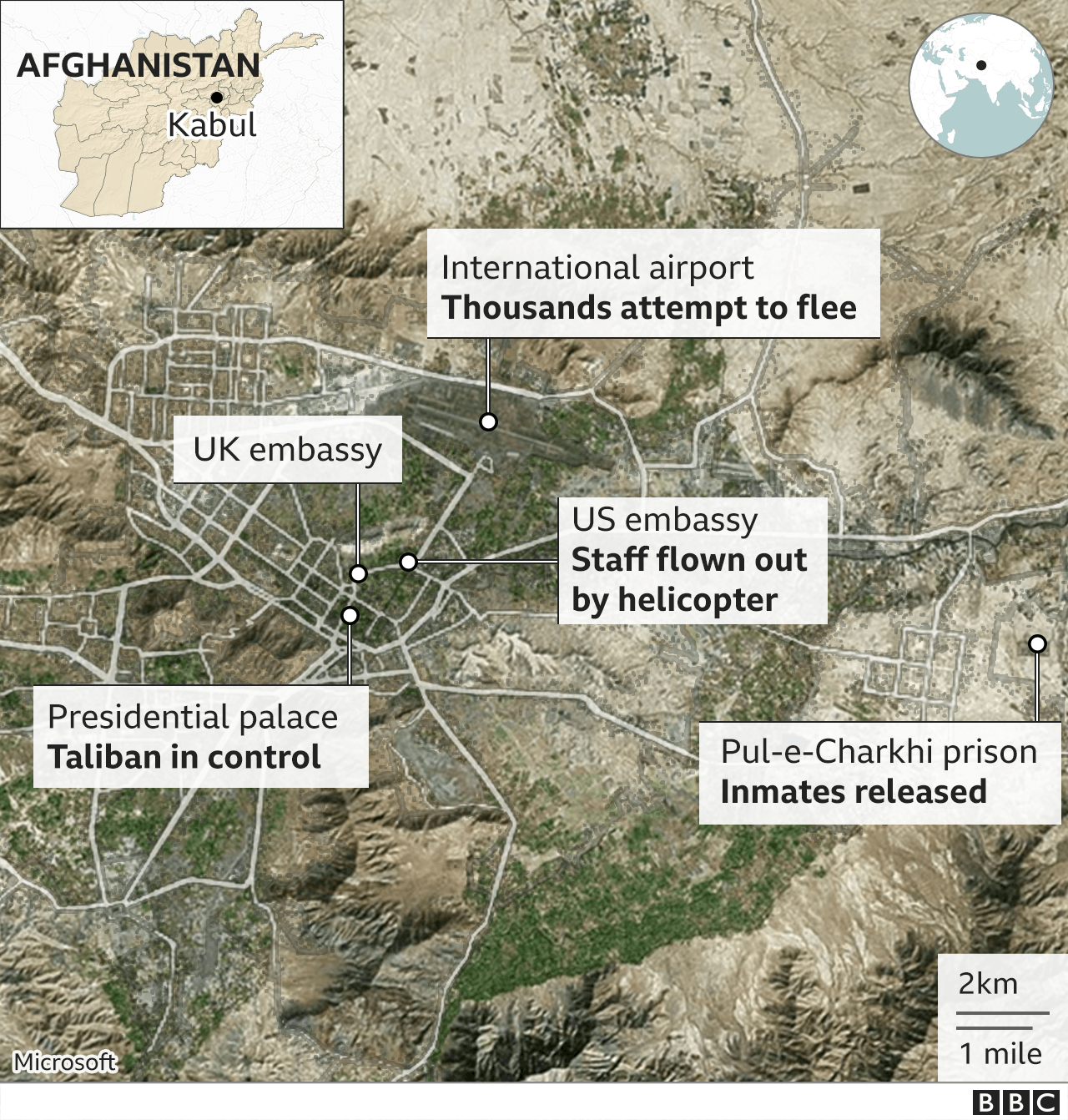 Map of events in Kabul
