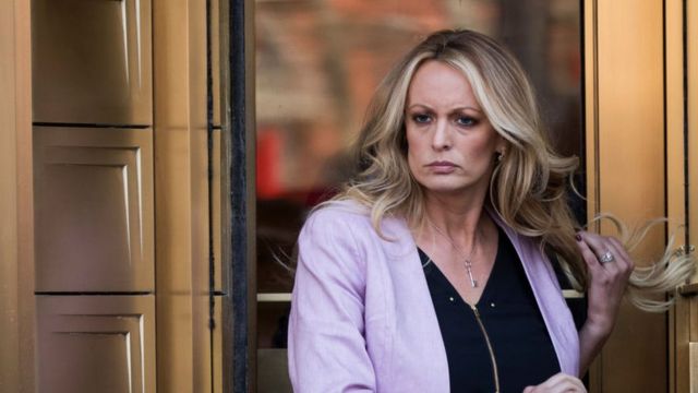 Adult film actress Stormy Daniels (Stephanie Clifford) exits the United States District Court Southern District of New York on 16 April 2018