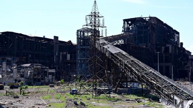 Much of the Azovstal steel plant in the southern Ukrainian port city of Mariupol was left in ruins