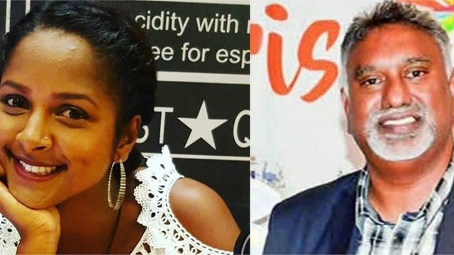 Le correspondant de la BBC à l'île Maurice rapporte que la lanceuse de javelot Jessica Rosun (à GAUCHE) a porté plainte pour harcèlement sexuel contre Kaysee Teeroovengadum
