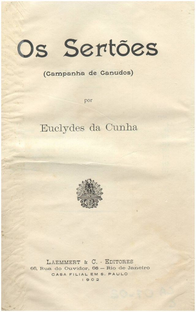 Reprodução de capa da primeira edição do livro Os Sertões, 1902