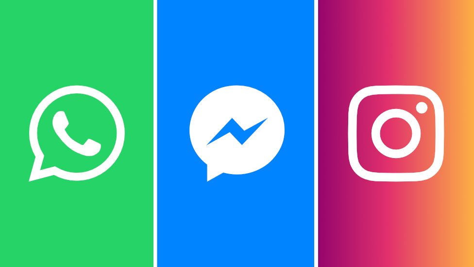 Logos de WhatsApp, Messenger e Instagram