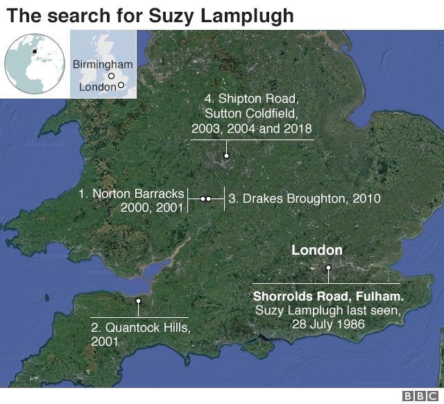 Map: Suzy Lamplugh search locations
