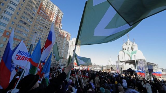 Demonstrasi untuk mendukung peringatan pencaplokan Krimea