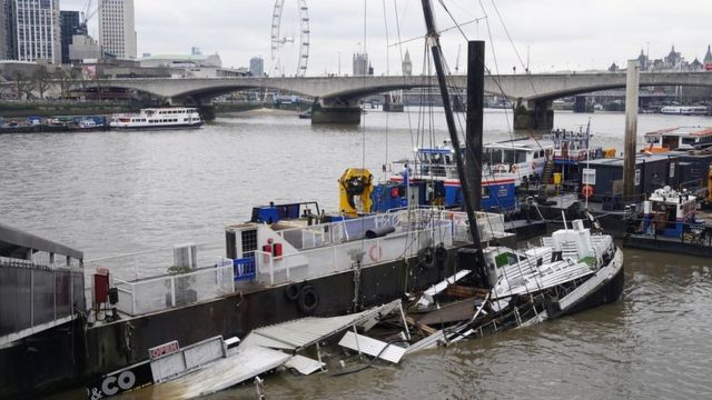 The boat on Thursday afternoon partially submerged