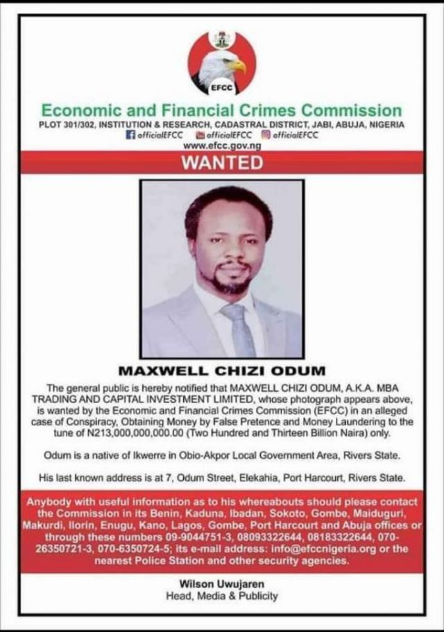 Maxwell Odum: MBA forex CEO dey Economic and Financial Crimes Commission wanted list