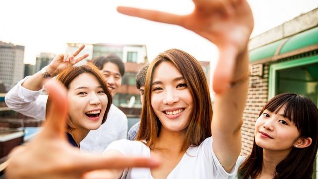 South Korean women at a rooftop party in Seoul, South Korea