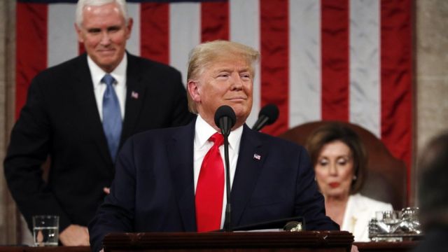 US President Donald Trump arrives to deliver the State of the Union address
