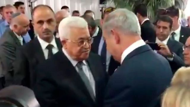 محمود عباس در مراسم تشییع جنازه شیمون پرز