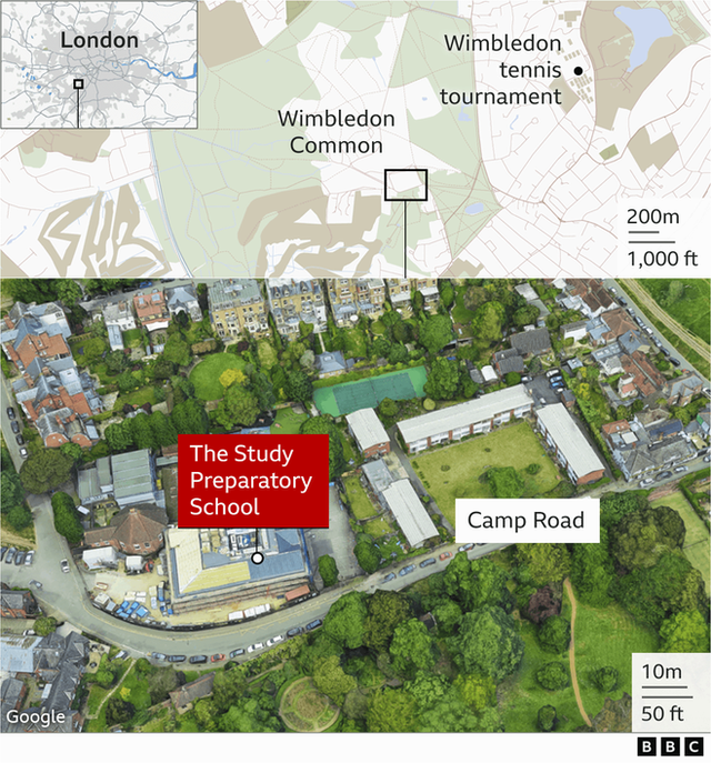 Map and satellite image showing the location of the school.