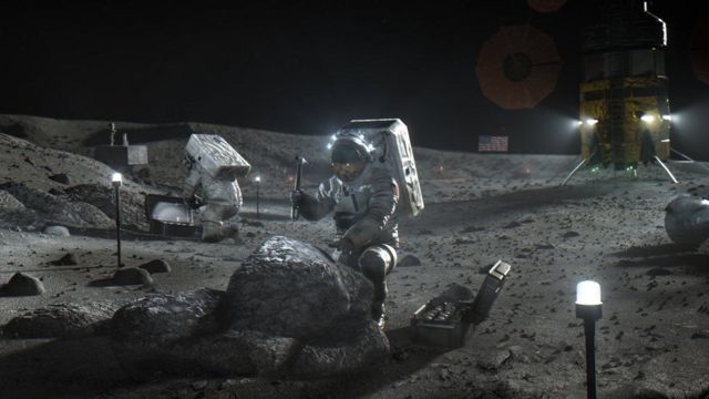 صورة تخيلية لرائدي فضاء فوق سطح القمر