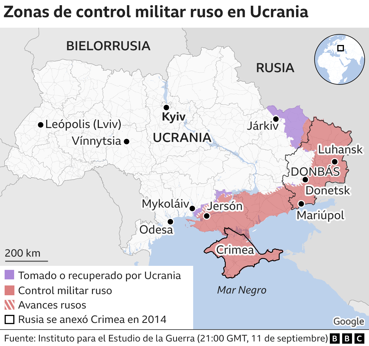 Áreas de control militar ruso en ucrania
