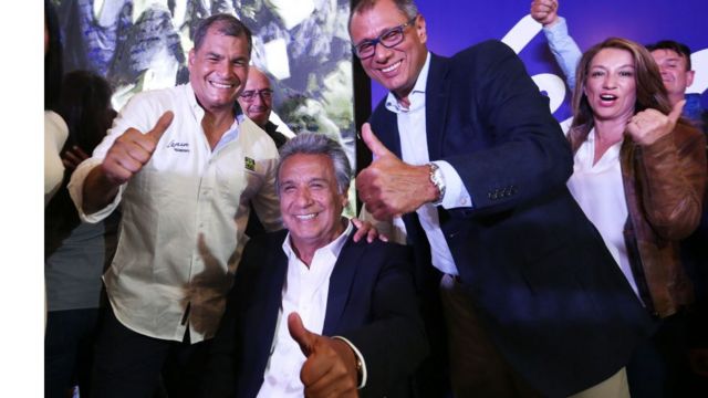 Rafael Correa, Lenín Moreno y Jorge Glass