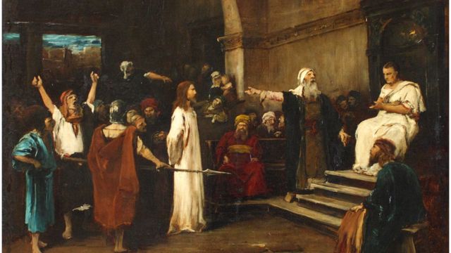 Jesús cuando fue presentado ante Pilatos, en una pintura del siglo 19.