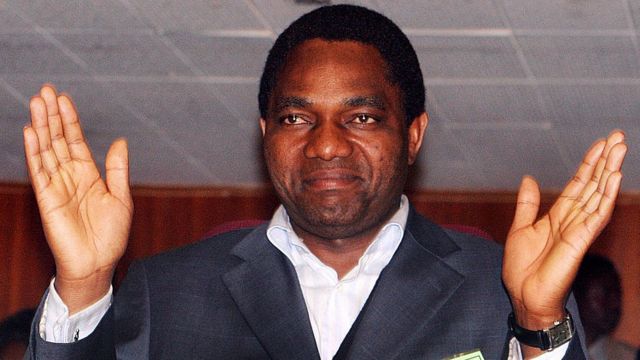 Hakainde Hichilema poses after being elected to succeed the late United Party for National Development (UPND) Anderson Mazoka as chairman of the largest opposition political party in Zambia