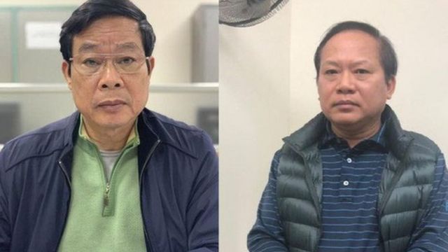 Hai cựu bộ trưởng Bộ Thông tin Truyền thông Nguyễn Bắc Son (trái) và Trương Minh Tuấn khai nhận tổng cộng là 3,2 triệu đôla hối lộ từ ông Phạm Nhật Vũ