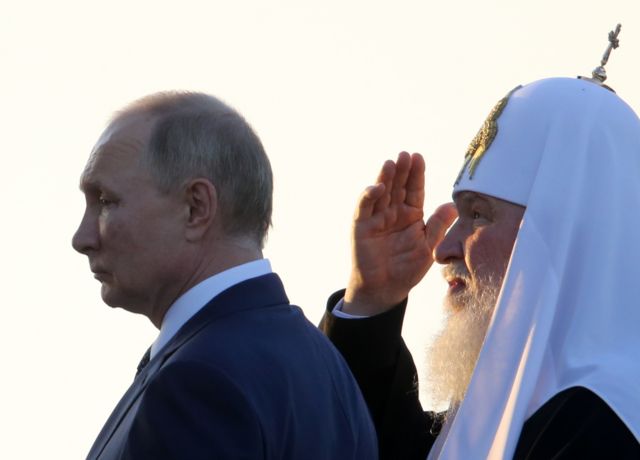 Putin and Patriarch Kirill at the inauguration ceremony of the monument to Prince Alexander Nevsky in September 2021