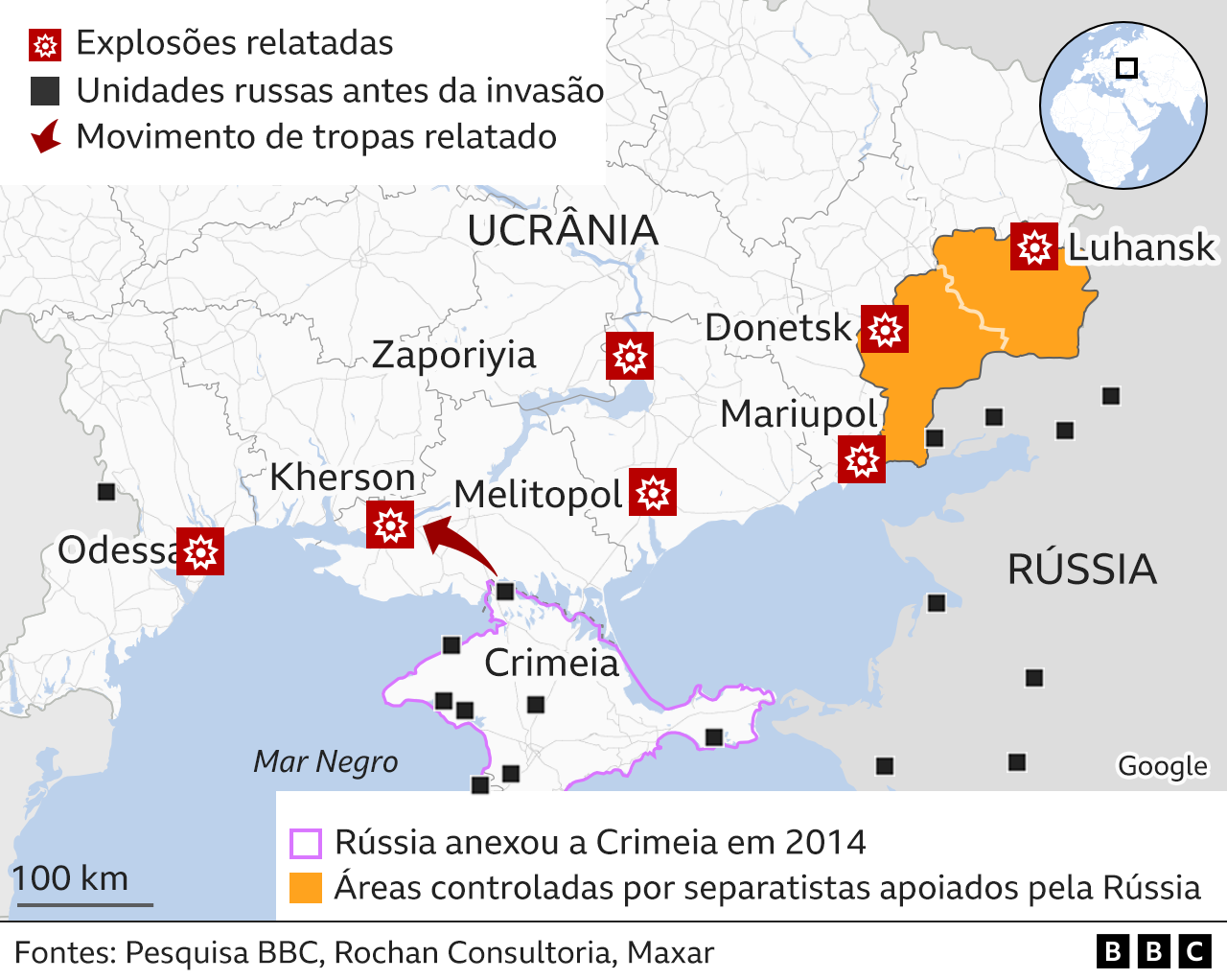 Mapa mostrando ataque no sul
