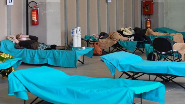 A temporary emergency ward set up outside a hospital in Brescia, Lombardy