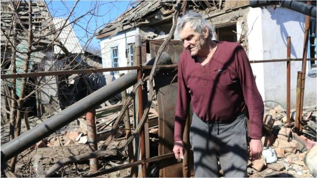 A view of destruction after missile attacks hit Petrovsky district in the pro-Russian separatists-controlled Donetsk in Ukraine on March 21, 2022