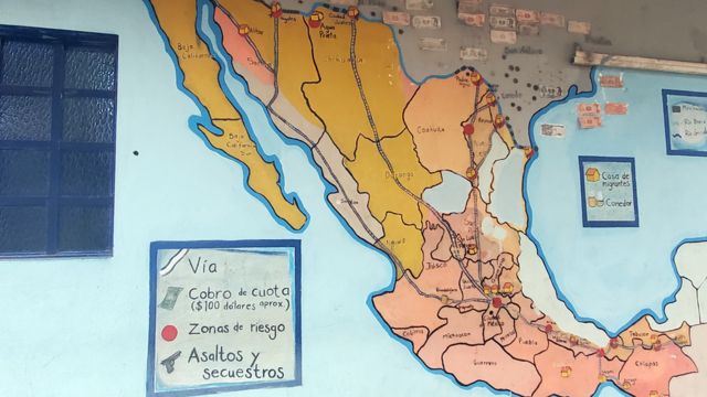 Mapa das rotas da fronteira entre o México e os EUA