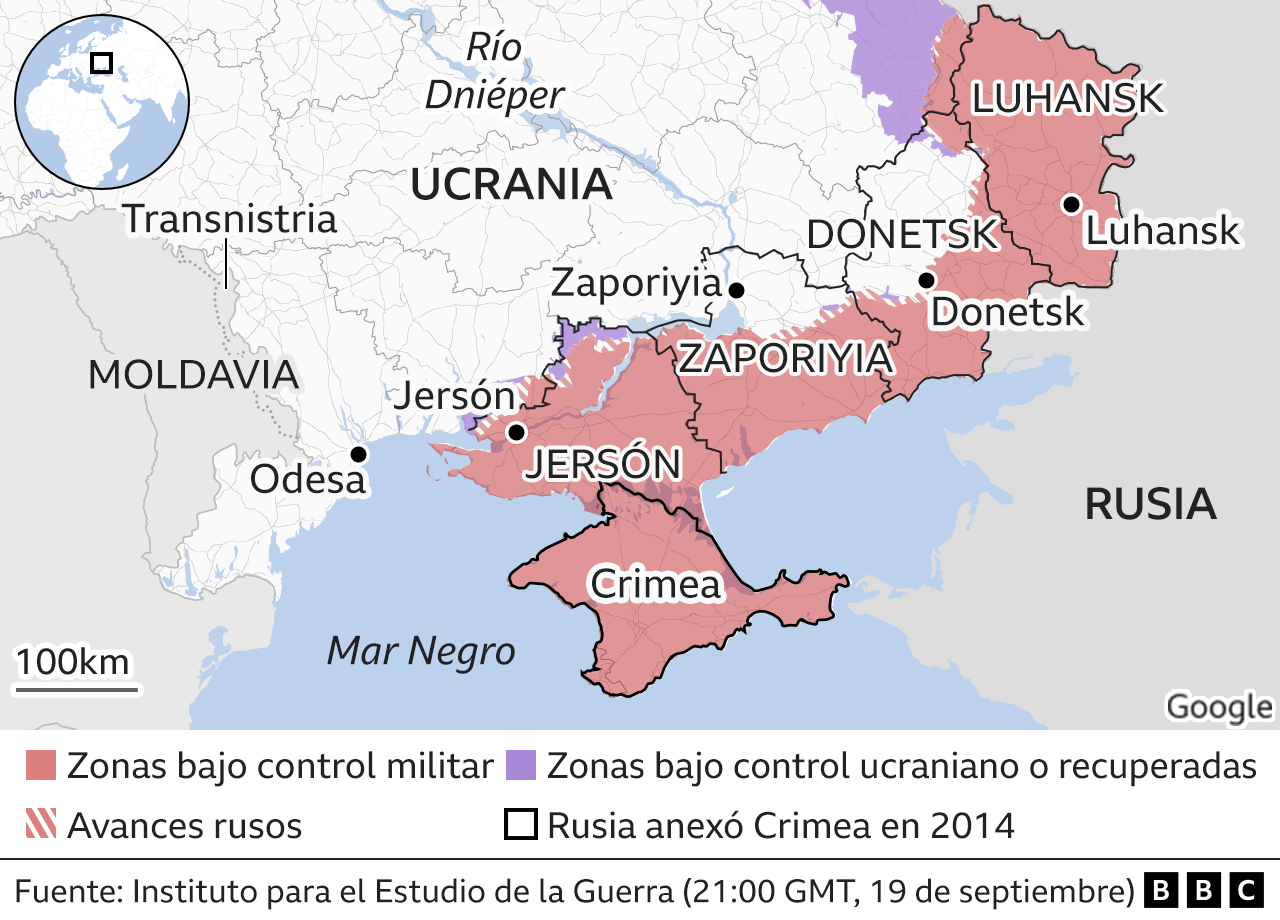 Mapa de las zonas recuperadas por Ucrania en la guerra.