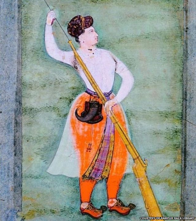 इस पेंटिंग में नूरजहां के हाथों में बंदूक पकड़े हुए दिखाया गया है.