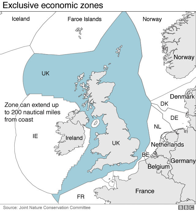 Karta som visar Storbritanniens exklusiva ekonomiska zoner