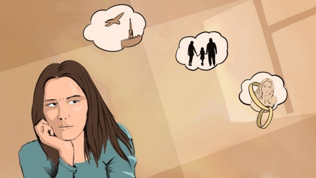 Рисунок: Женщина думает о семье мужа в другой стране