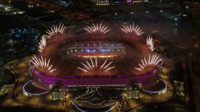 Fireworks during the opening ceremony of the 2022 Men's World Cup