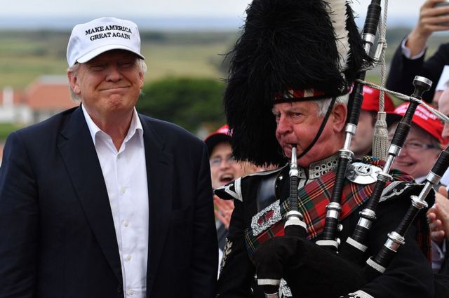 Trump with Scottish bag pipes