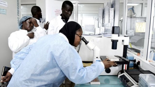 Shaqaalaha caafimaadka oo ka shaqeynaya shaybaar si wey n loo xakameeyo oo lagu baaro caabuqa Corona - Dakar, Senegal - February 3, 20202