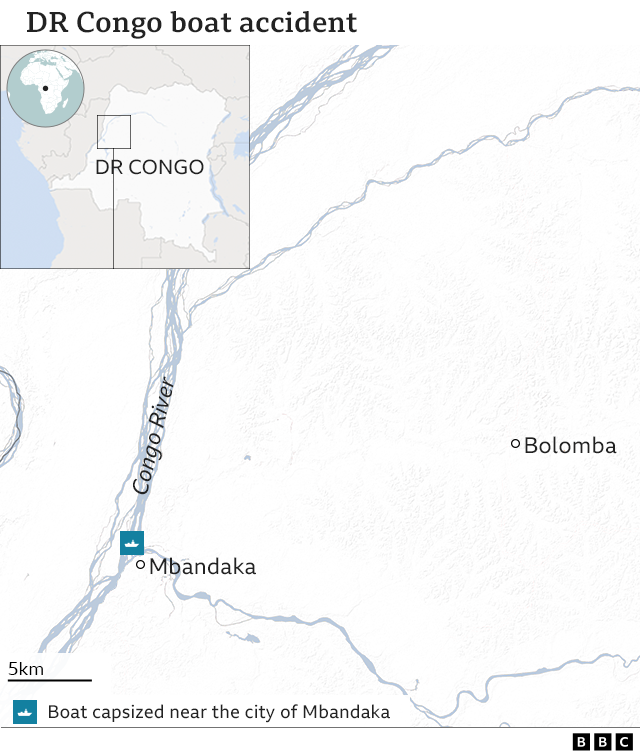Map of the River Congo and where the accident happened