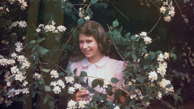 Принцесса Елизавета в кустах сирени в Виндзорско парке