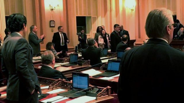 Sen. Janet Nguyen being removed from the senate floor in California